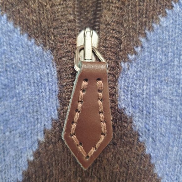 Sergio Tachinni Pullover Sweater Wool Blend Quarter Zip Argyle Blue Brown L - Picture 5 of 9